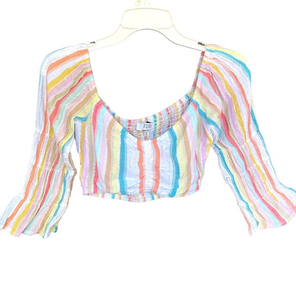 Tobi Crop Top Womens Size Extra Small Pastel Smocked Puff Sleeve Crop Top - Picture 1 of 11